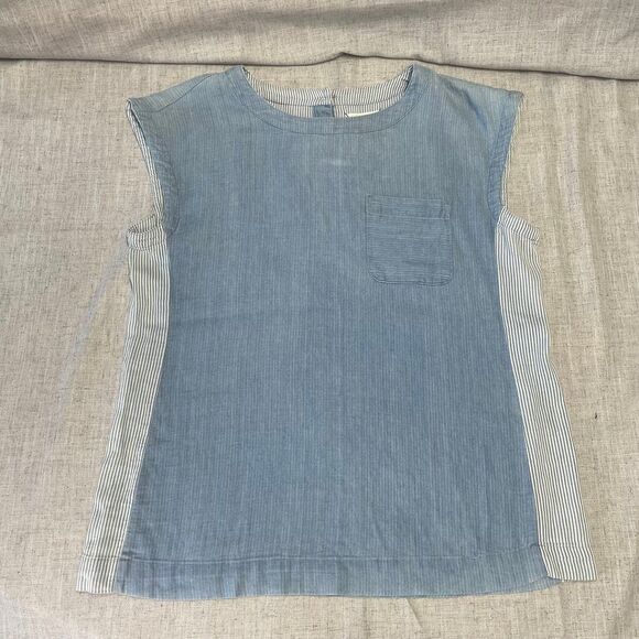Lou & Grey Chambray Cap Sleeved Shirt Striped Cotton Women's Size Small - Picture 5 of 8